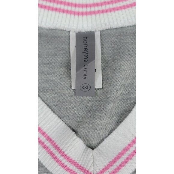Honeyme T-Shirt Curvy Womens V-Neck Gray & Pink Striped Collar Womens XXL - Picture 4 of 6